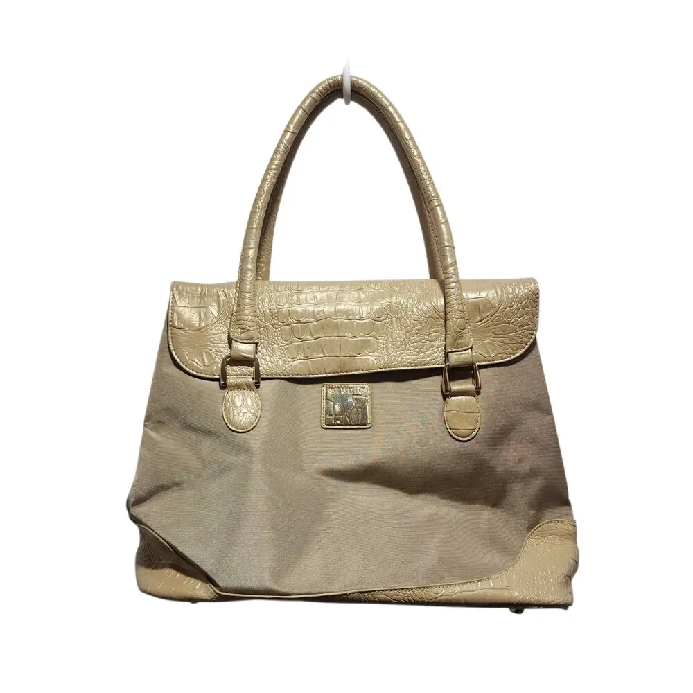 Studio Diane von Furstenberg Croc Embossed Tote Tan Canvas Leather‎ Shopper